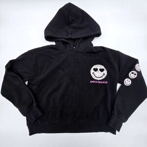 SmileyWorld Girls Black Graphic Hoodie Heart Eye Smiley Face Size L 14/16